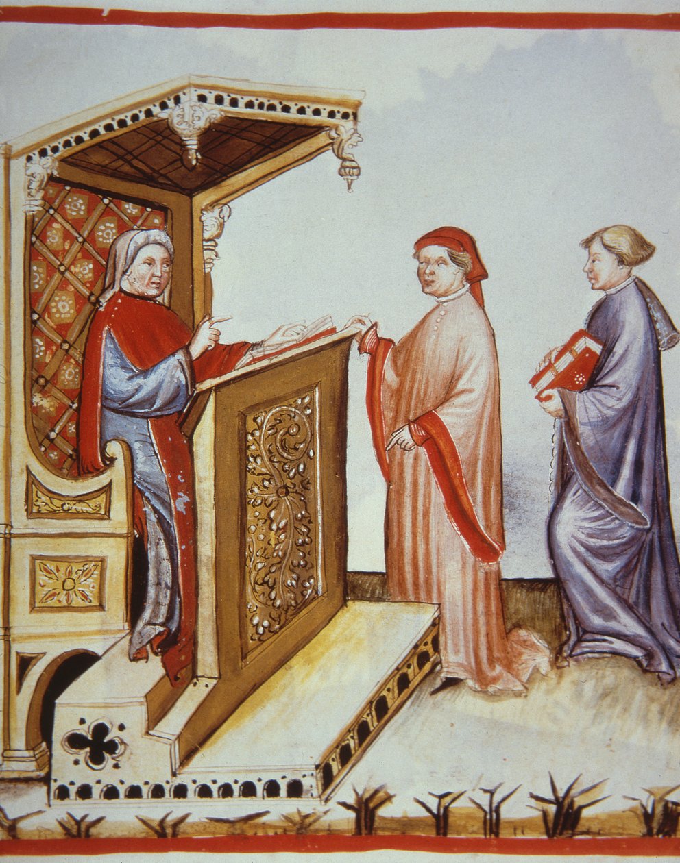 Nova 2644 fol.4r Ububchasym de Baldach (Ibn Butlan) skriver Tacuinum Sanitatis (vedligeholdelse af sundhed), illustration fra Tacuini Sanitatis Codex Vindobonensis af Italian School