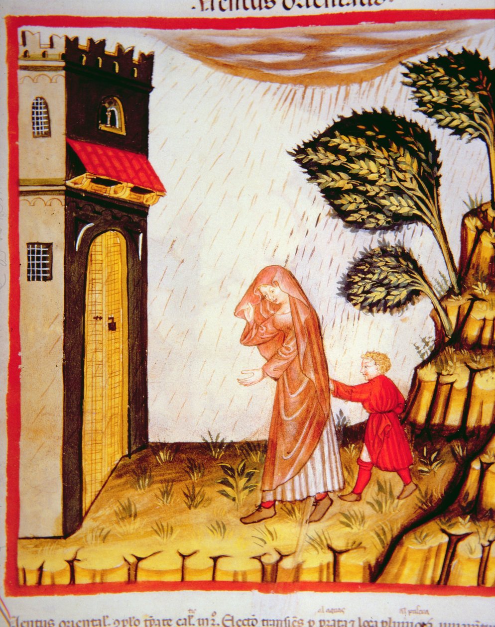Nova 2644 fol.57r Østenvinden, fra Tacuinum Sanitatis af Italian School