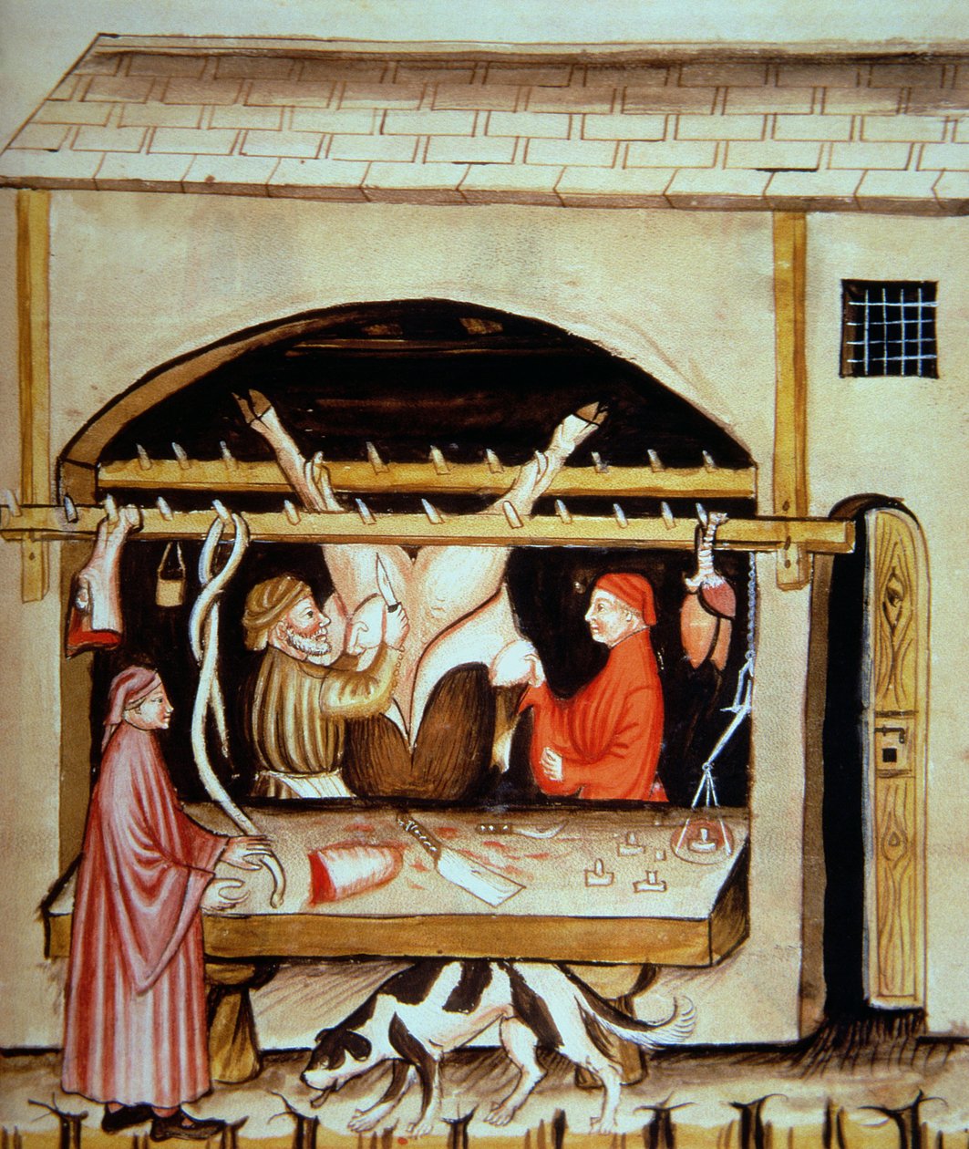 Nova 2644 fol.79r Slagterne: Fjernelse af yverne, fra Tacuinum Sanitatis af Italian School