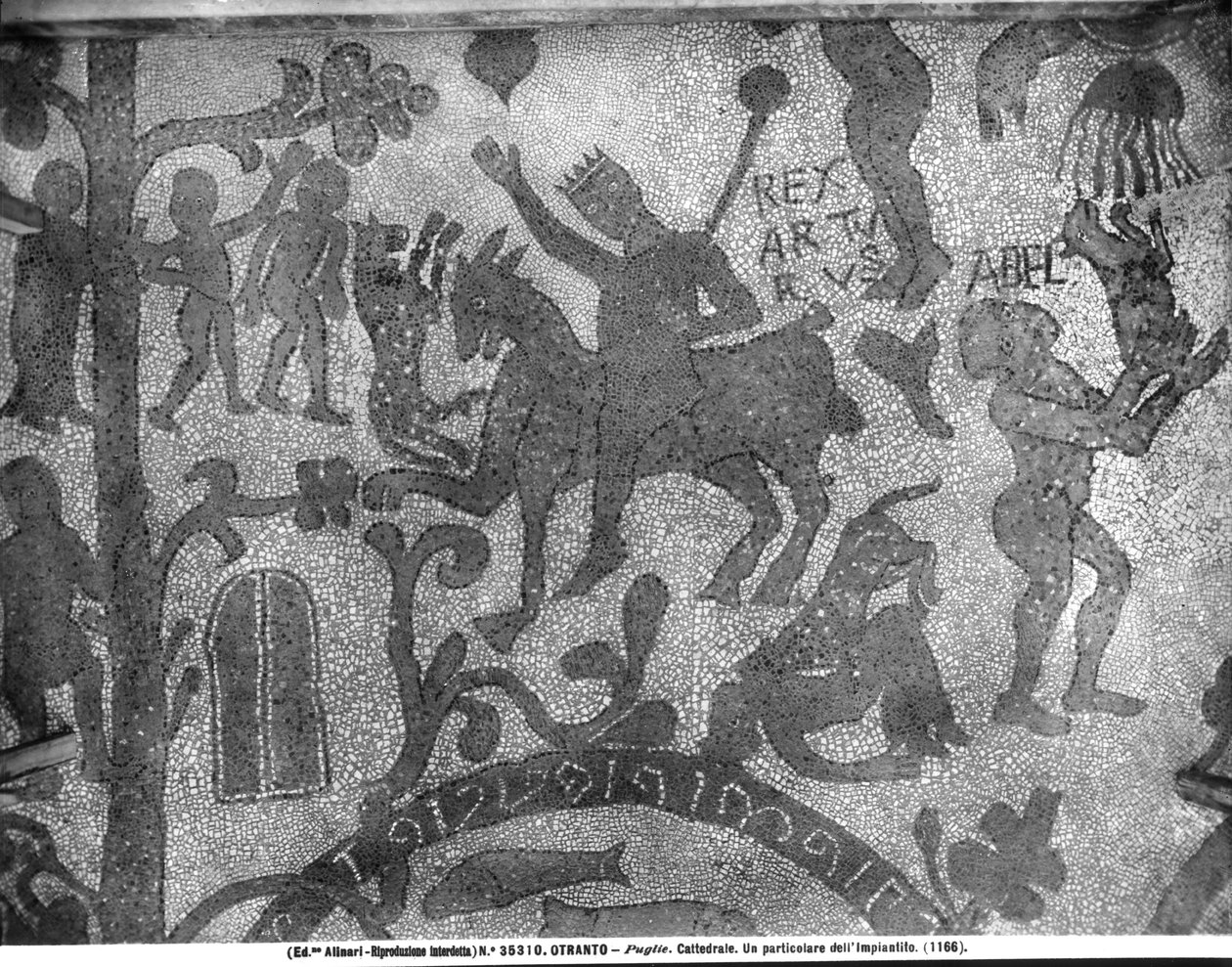 Fortov, der forestiller kong Arthur, 1166 (mosaik) af Italian School
