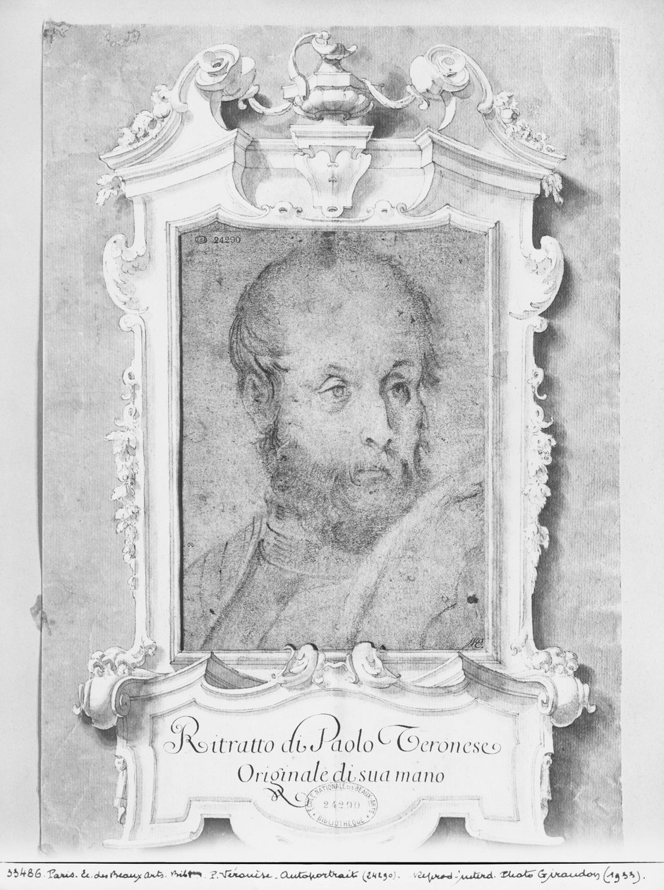 Portræt af en mand, der formodes at være Veronese (Paolo Caliari) (pierre noire på blåligt papir) af Italian School