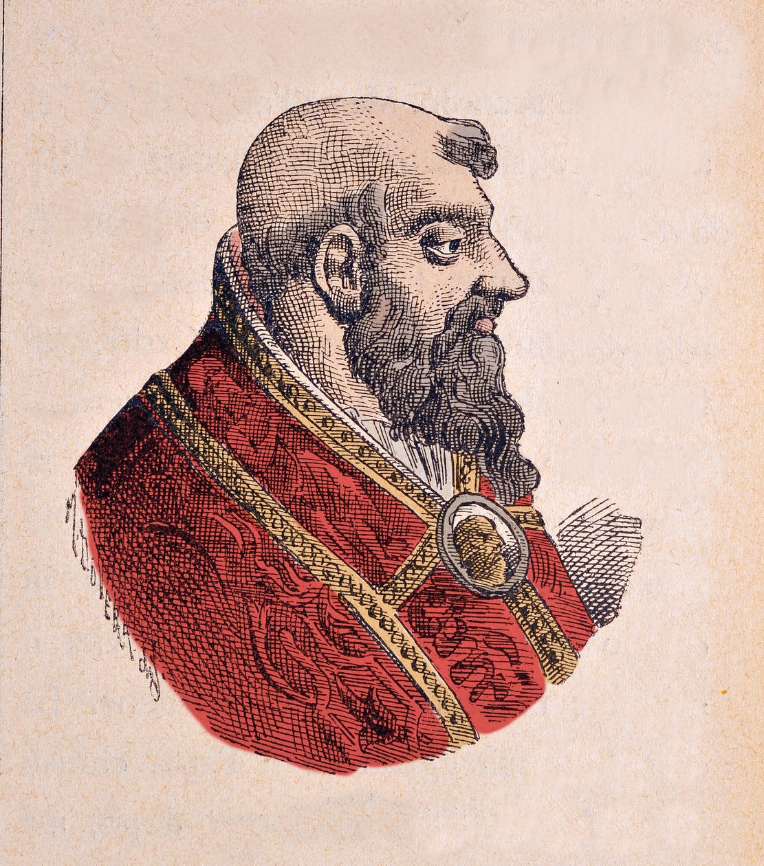 Portræt af pave Clemens VII (Clemente eller Clemens eller Giulio di Giuliano de Medicis) (1523-1534), 1898 (gravering med senere farvelægning) af Italian School
