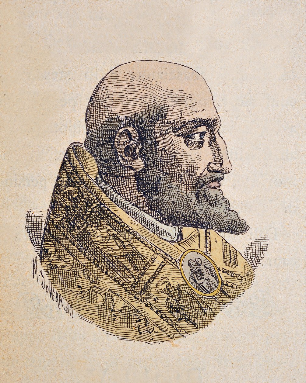 Portræt af pave Clemens VIII (Clemente eller Clemens) (1592-1605), 1898 (gravering med senere farvelægning) af Italian School