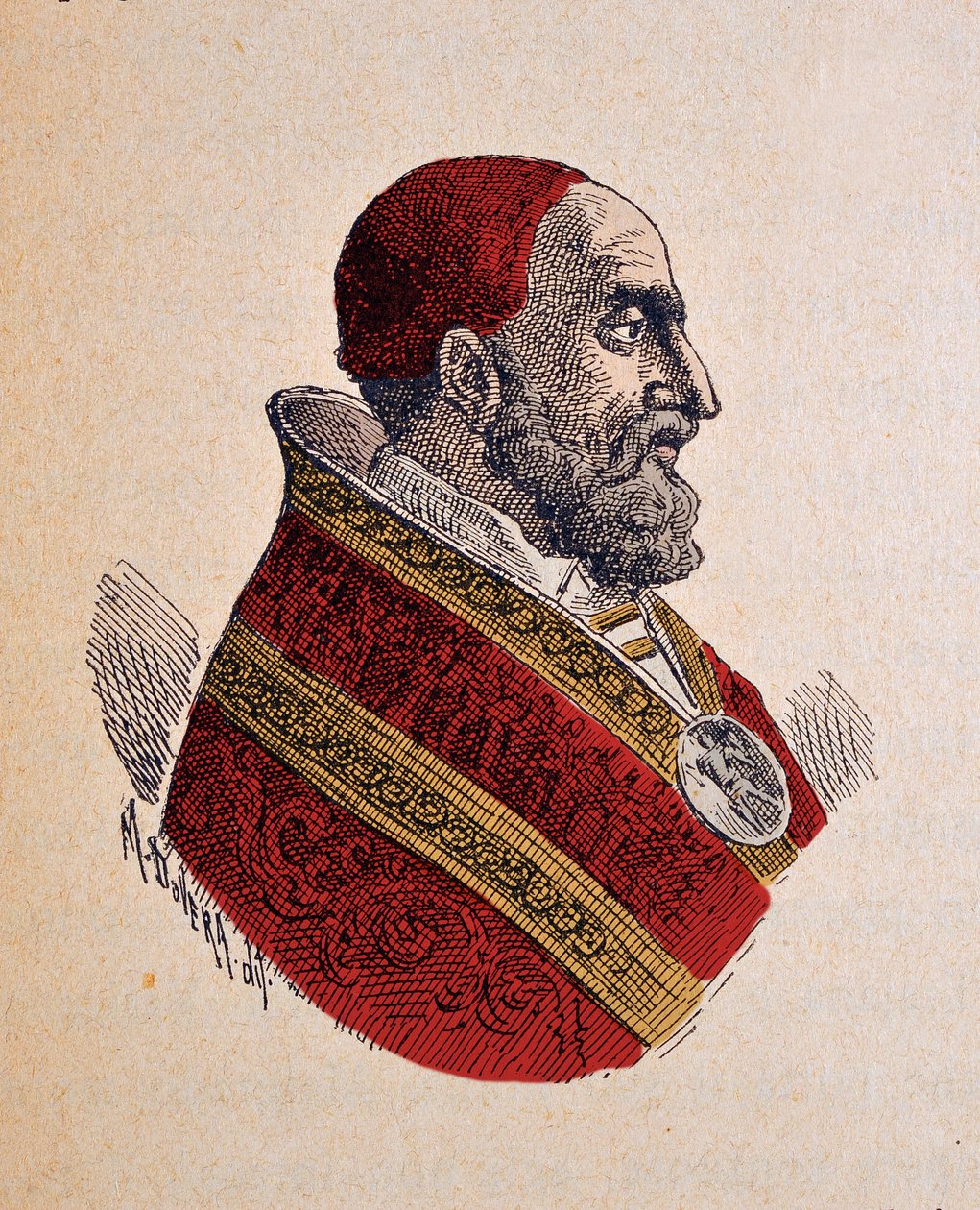Portræt af pave Gregoire XIII (Gregorio, Gregorius eller Gregorius) (1572-1585), 1898 (gravering med senere farvelægning) af Italian School