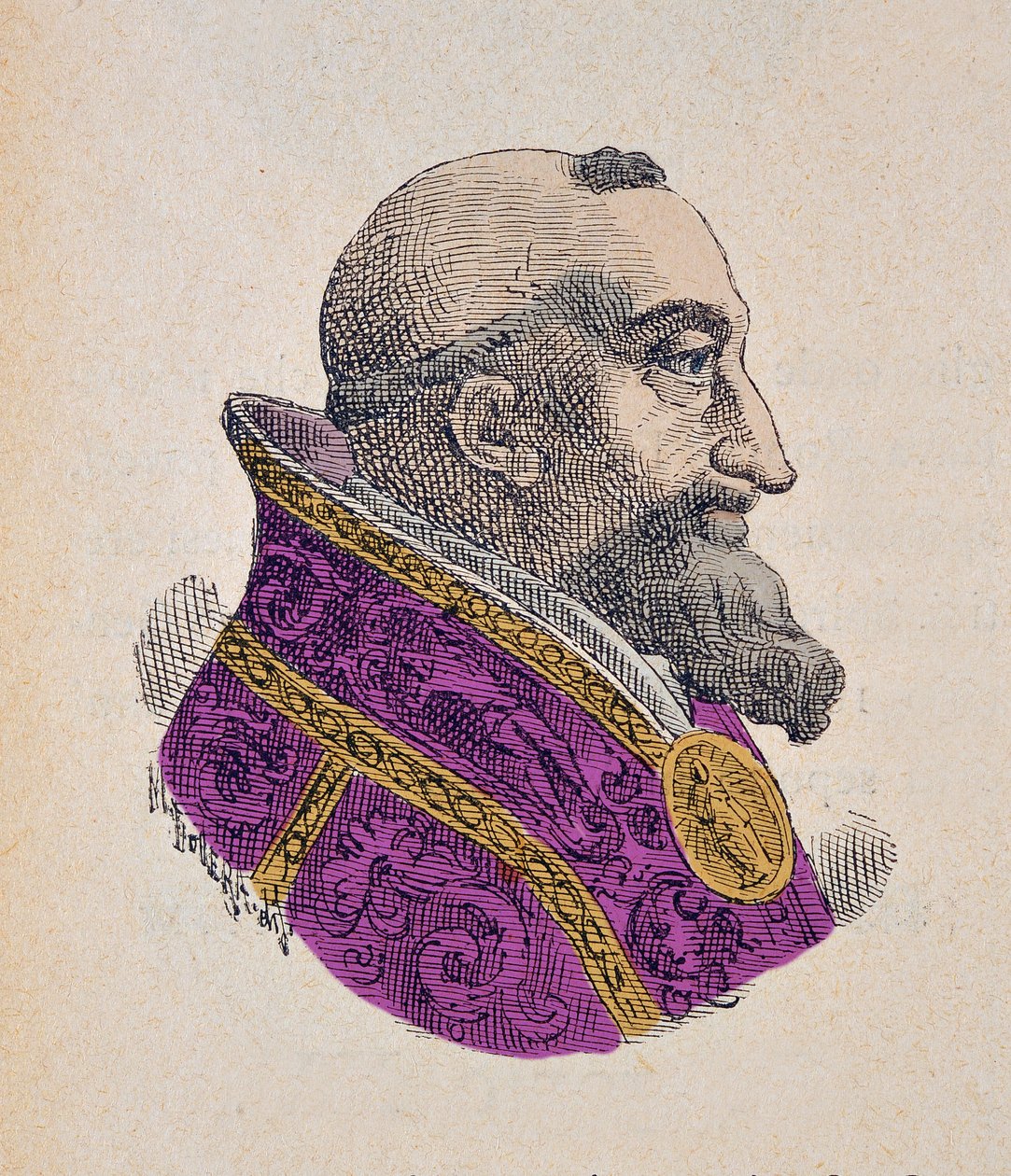 Portræt af paven Gregoire XV (Gregorio, Gregorius eller Gregorius) (1621-1623), 1898 (gravering med senere farvelægning) af Italian School