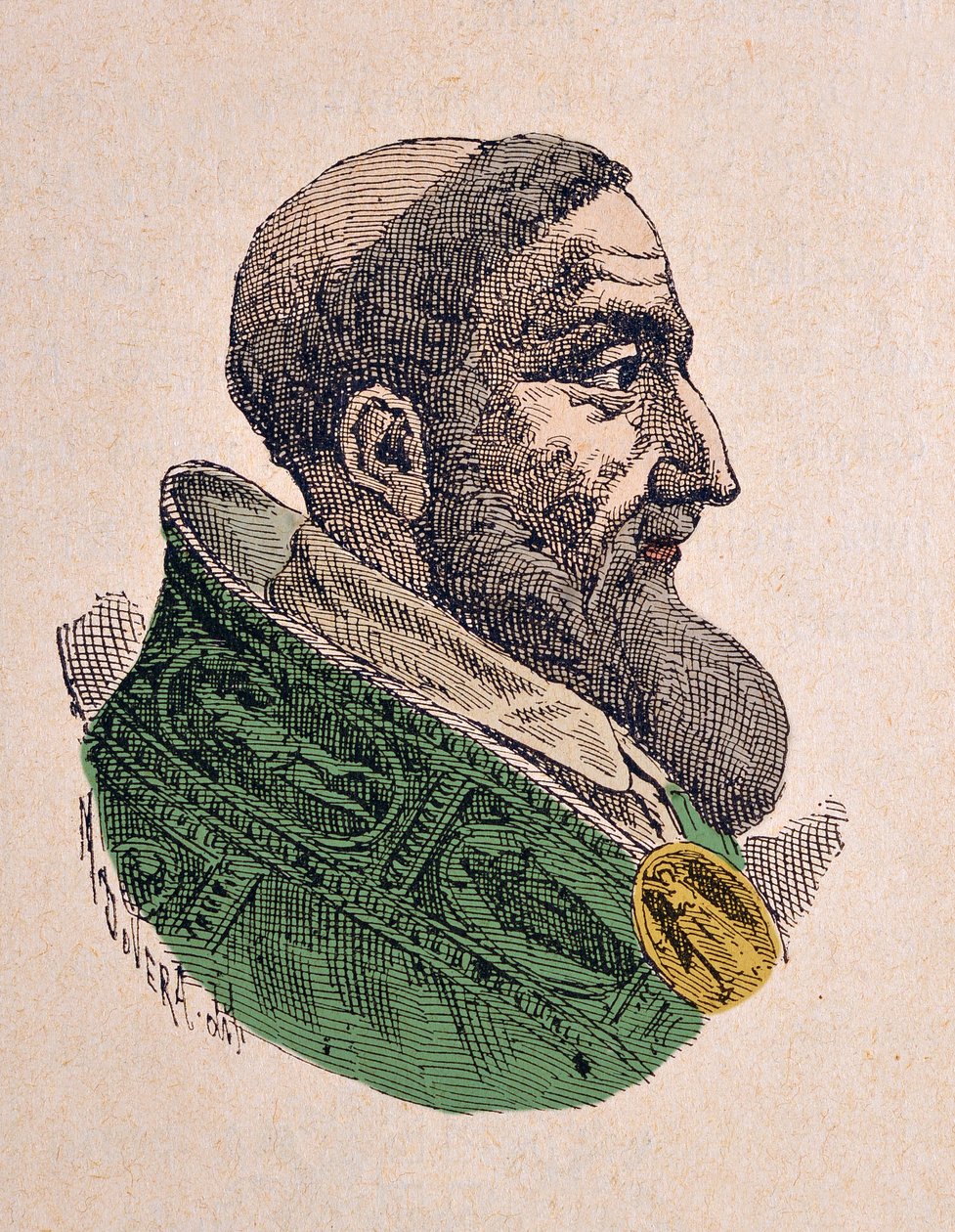Portræt af paven Innocentius IX (Innocenzo, Innocentius) (1591), 1898 (gravering med senere farvelægning) af Italian School