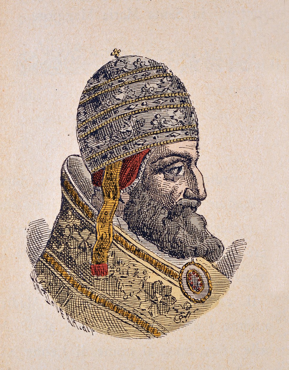 Portræt af paven Leon XI (Leo, Leone) (1605), 1898 (gravering med senere farvelægning) af Italian School