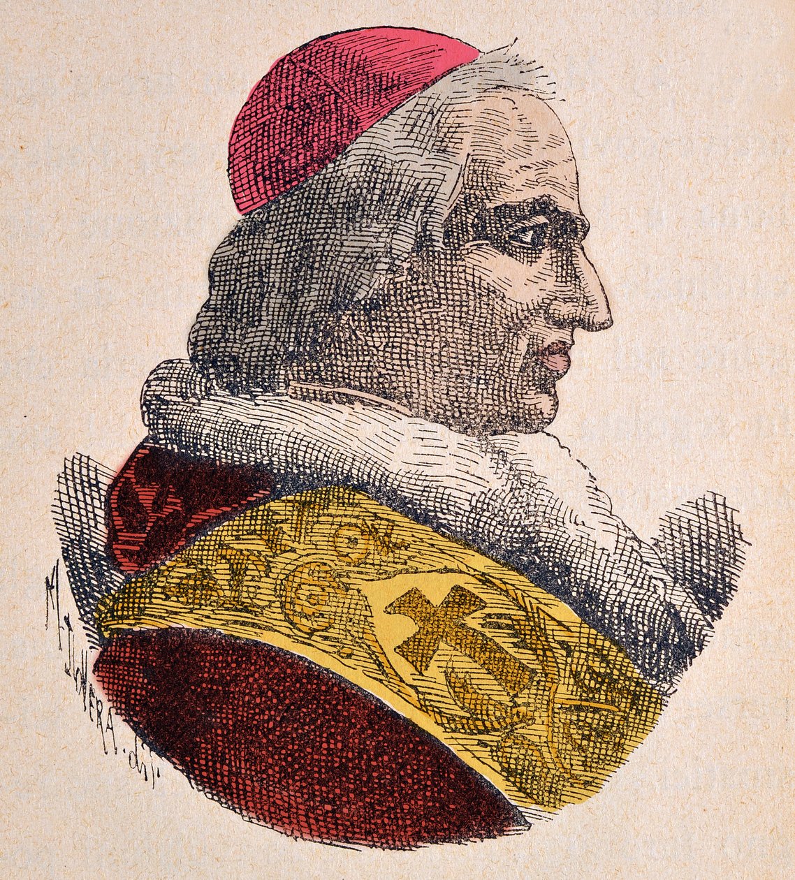 Portræt af Pope Pie (Pius eller Pio) VIII (1829-1830), 1898 (gravering med senere farvelægning) af Italian School