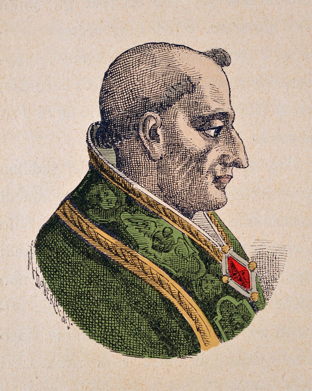 Portræt af paven Pie III (Pius eller Pio) (1503), 1898 (gravering med senere farvelægning) af Italian School