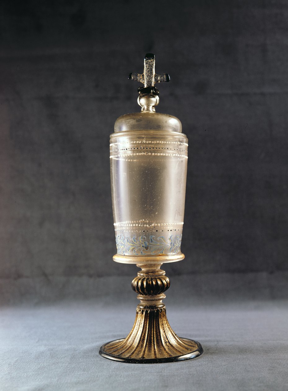 Relikvie med guldemaljeret dekoration, venetiansk, slutningen af det 15. århundrede eller begyndelsen af det 16. århundrede (cristallo glas) af Italian School