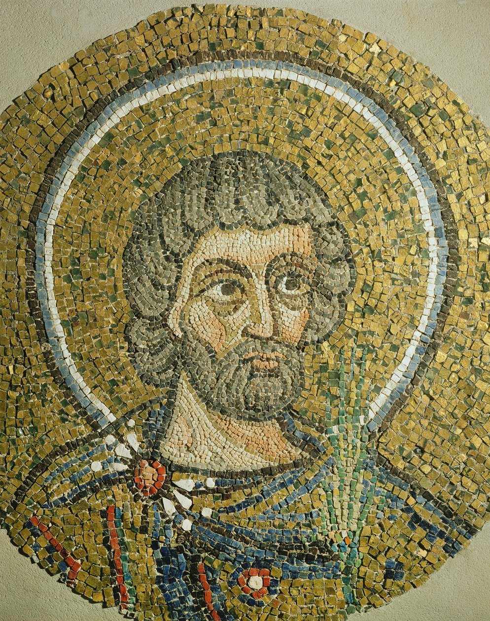 Saint Barbaziano: Fragment af en mosaik fra Basilica Ursiana, den tidligere katedral i Ravenna (mosaik) af Italian School