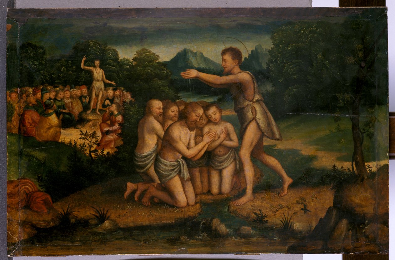 Johannes prædiker og døber (tempera på træ) af Italian School