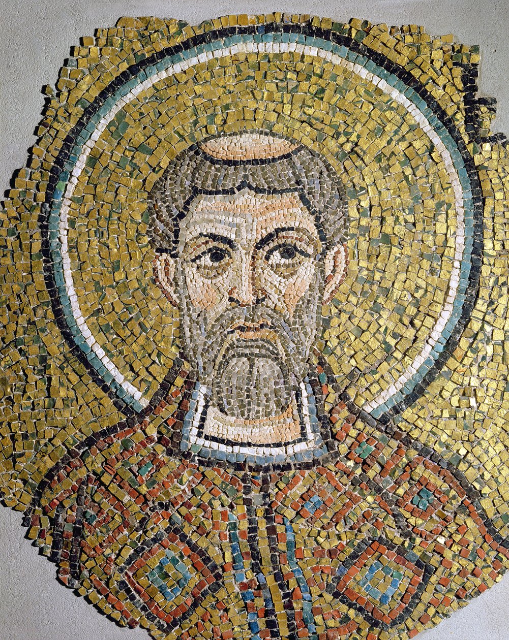 St. Ursicinus: Fragment af en mosaik fra Basilica Ursiana, den tidligere katedral i Ravenna (mosiac) af Italian School