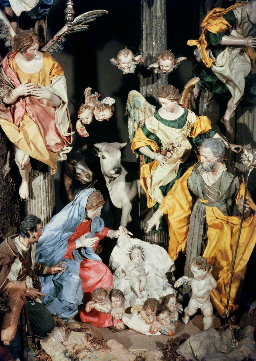 The Nativity, lavet i Napoli, detalje af den centrale sektion (keramik) (se også 169014) af Italian School