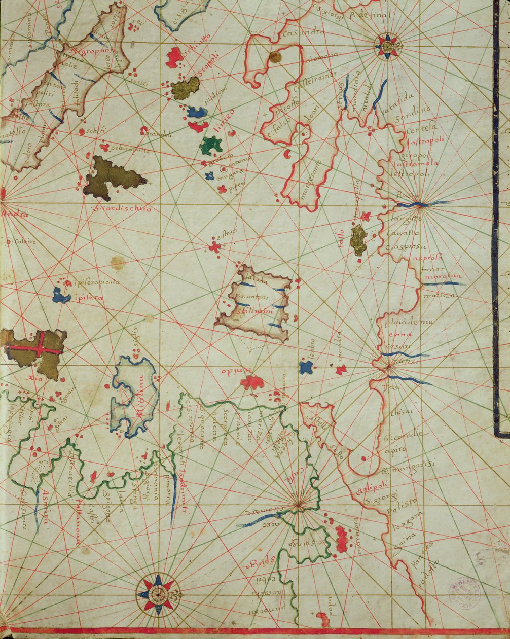 Peloponnes med øen Limnos, fra et nautisk atlas, 1646 (blæk på vellum) (detalje fra 330939) af Italian School