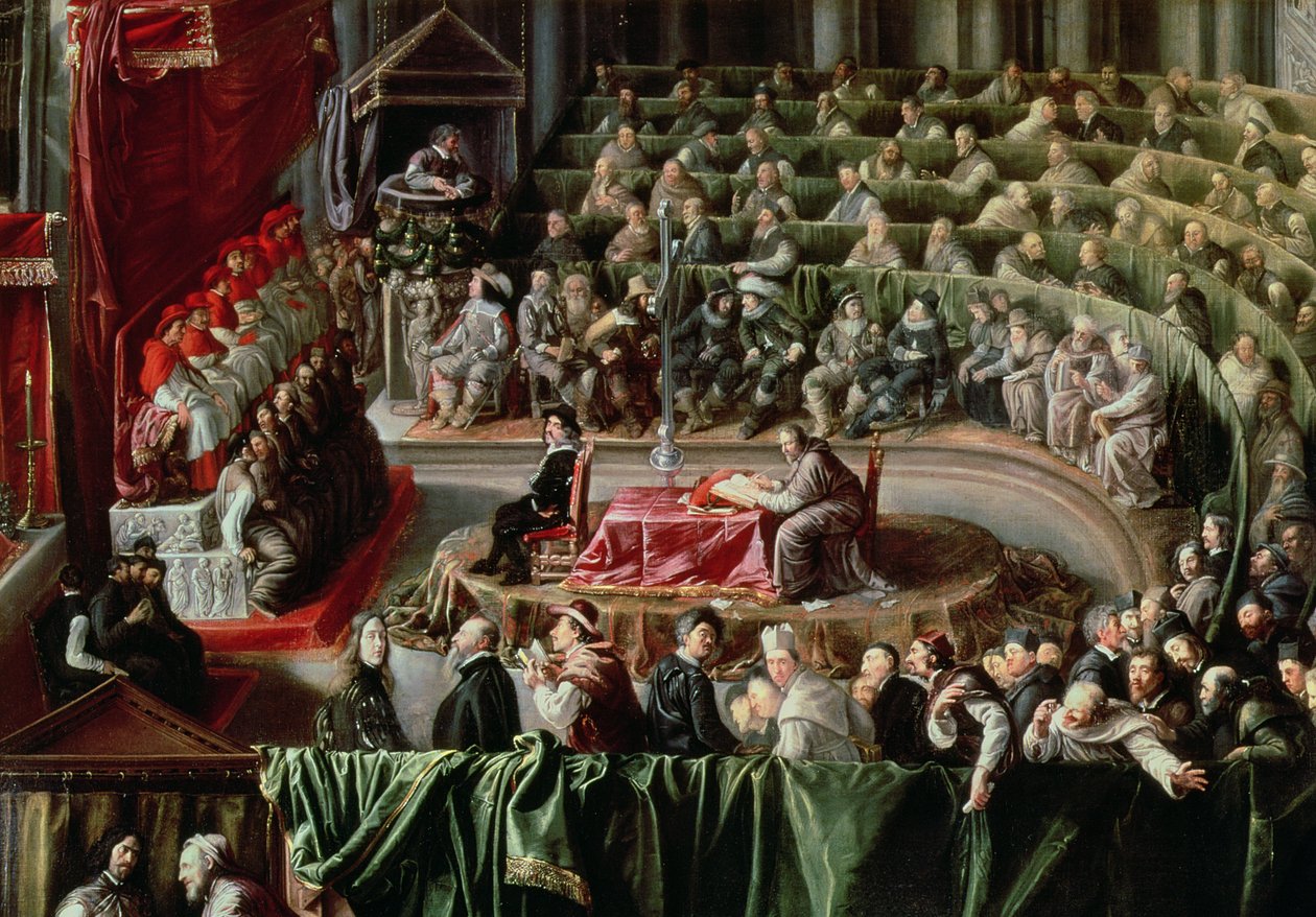 Retssagen mod Galileo, 1633 (detalje af 2344) af Italian School