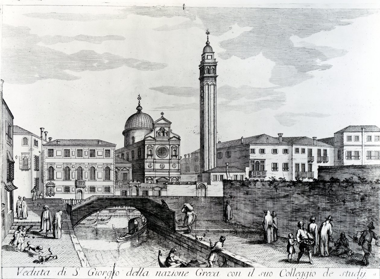 Udsigt over San Giorgio dei Greci og Flanginian School, Venedig af Italian School