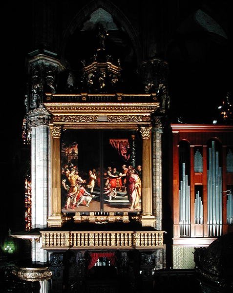 Udsigt over orglet (1559-1602) lavet af Giuseppe Meda (fl.1551 d.1599) Ambrogio Giovanni Figino (1548-1608) og Camillo Procaccini (1555-1629) af Italian School