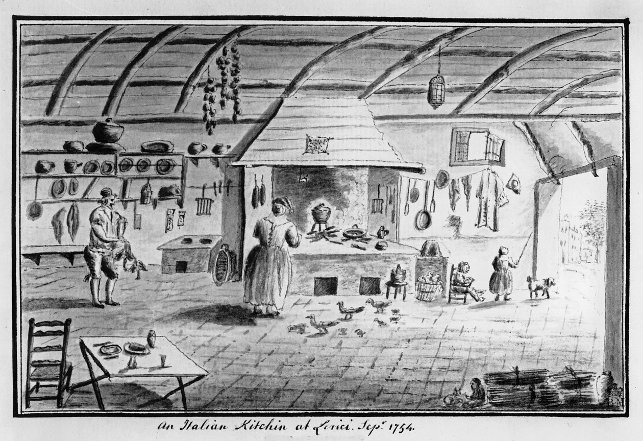 Udsigt over et italiensk køkken i Lerici, september 1754 (pen og blæk) af Italian School