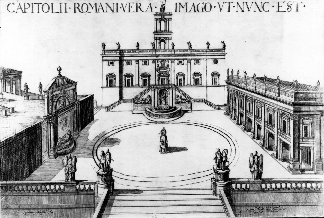 Udsigt over Capitolinerpladsen i Rom, 1600 af Italian School