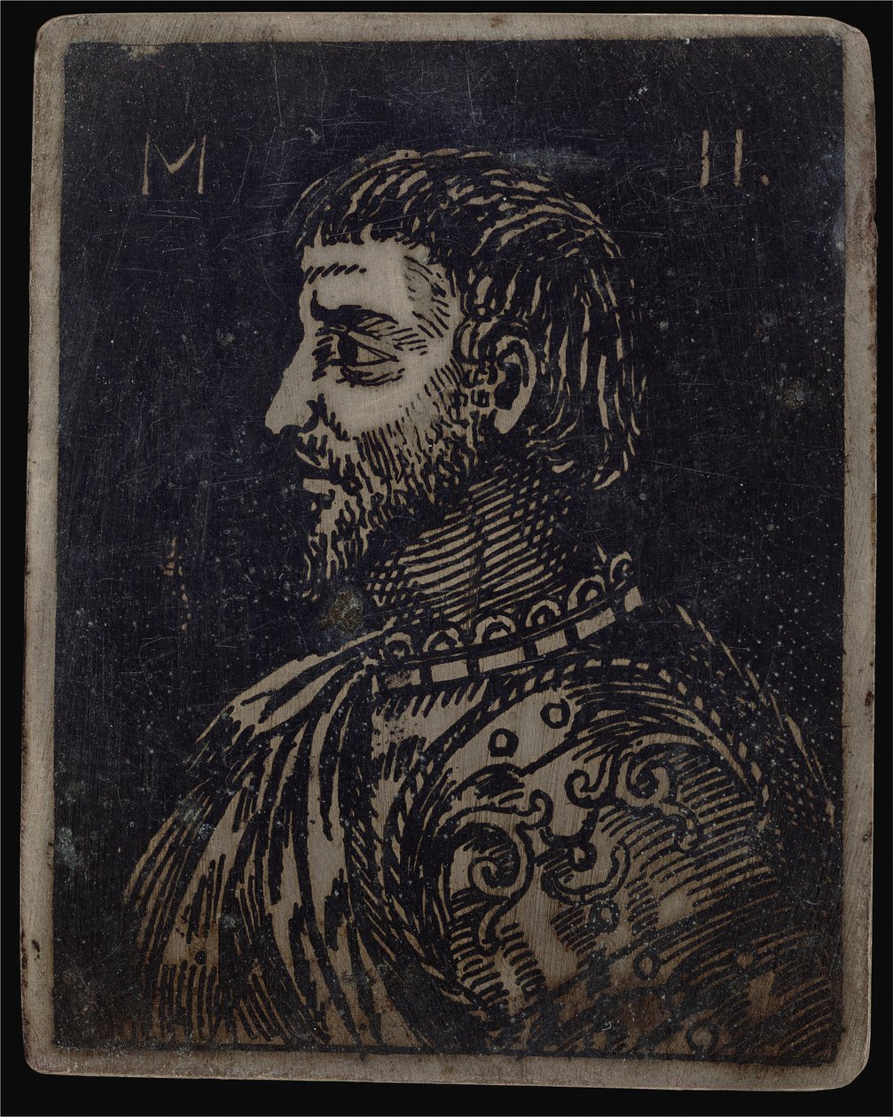 Buste af en skægget mand med udsmykket brystplade vendt mod venstre af Italian 16th Century