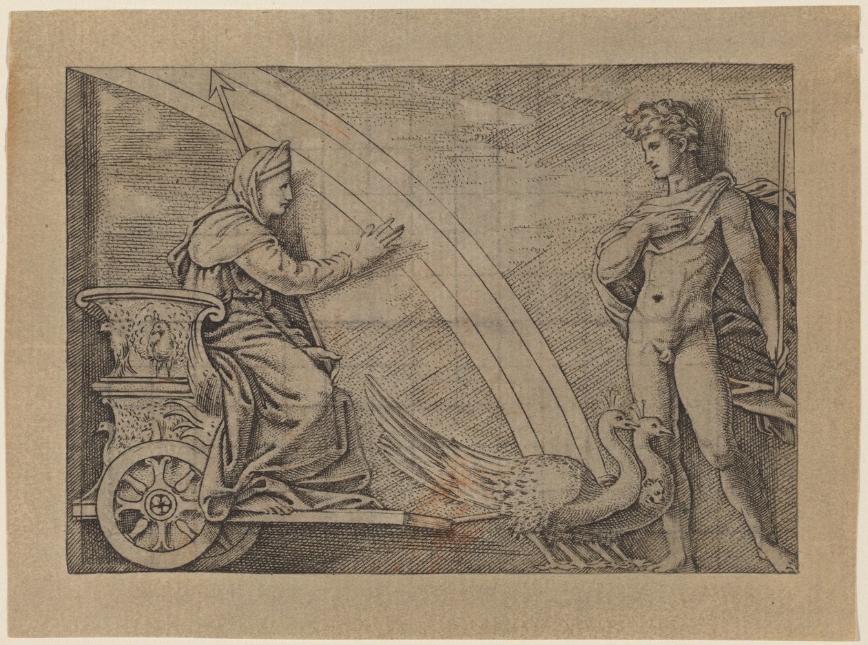 Juno i en vogn trukket af påfugle af Italian 16th Century