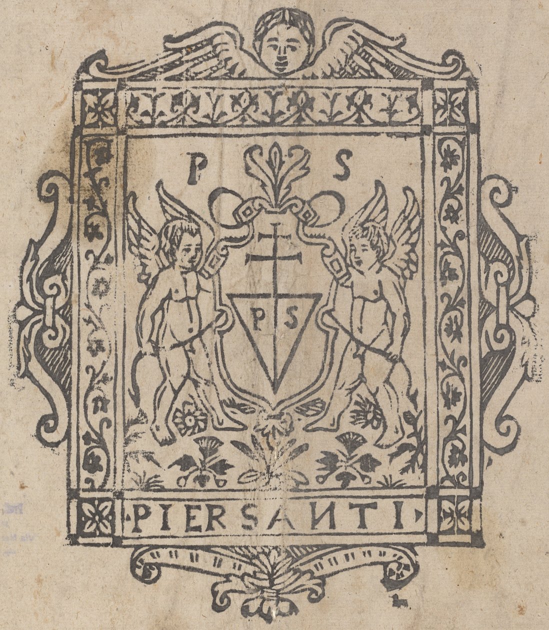 To Putti med skjold indskrevet Pier Santi af Italian 16th Century