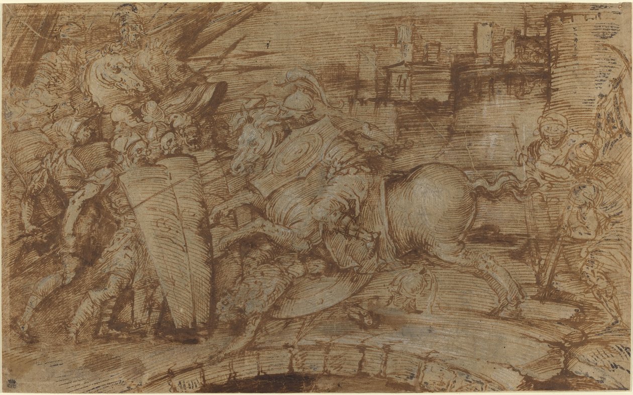 Horatius Cocles forsvarer Rom af Italian 16th Century or Master of the Victoria and Albert Diableries