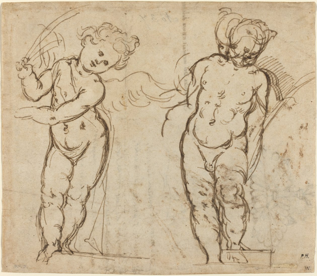 To stående Putti [recto] af Italian 17th Century