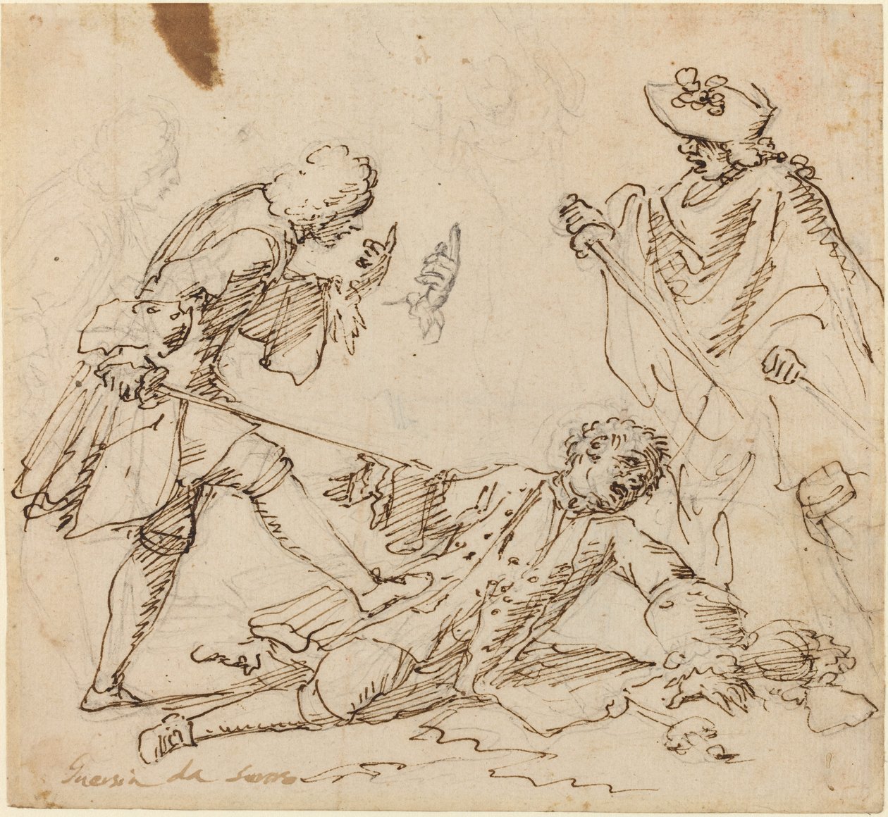 Tre mænd kæmper af Italian 17th or 18th Century