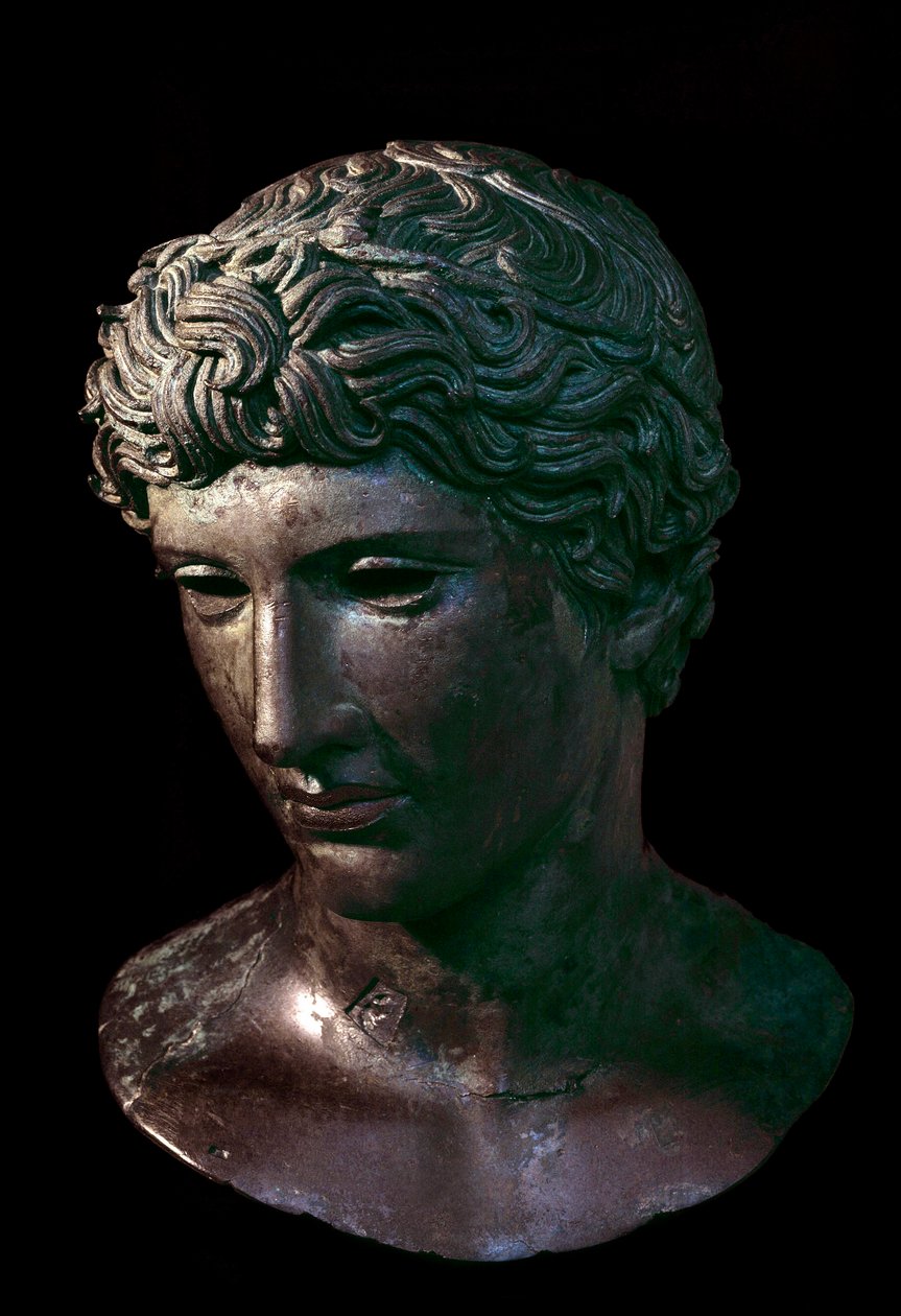 Bronzehoved for vinderatlet iført en olivenkrone. Fra Benevent, Italien. 5. århundrede f.Kr. Paris, Louvre-museet af Italian Peninsula