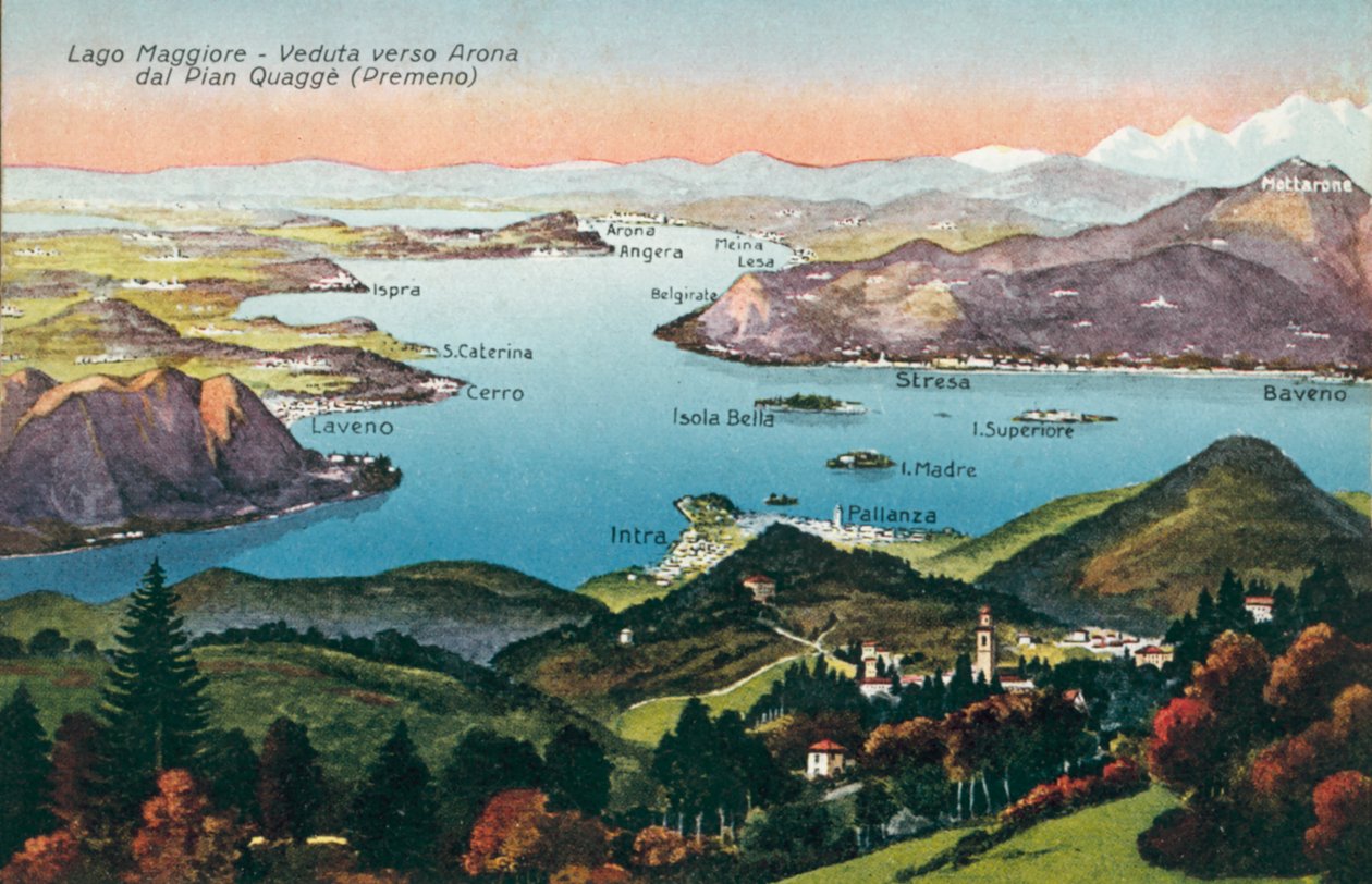 Lago Maggiore, udsigt mod Arona fra Pian Quagge, Premeno (farvefoto) af Italian Photographer