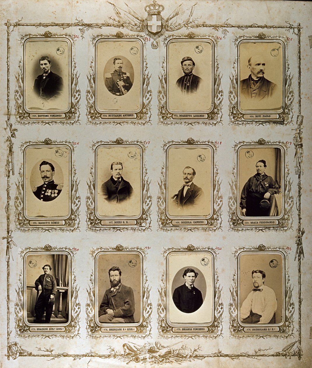 Risorgimento: portrætter af de tusinde (eller røde skjorter), som deltog i Giuseppe Garibaldis ekspedition. 1860-1861 Studio Pavia a Genes. Museo del Risorgimento Rom af Italian Photographer