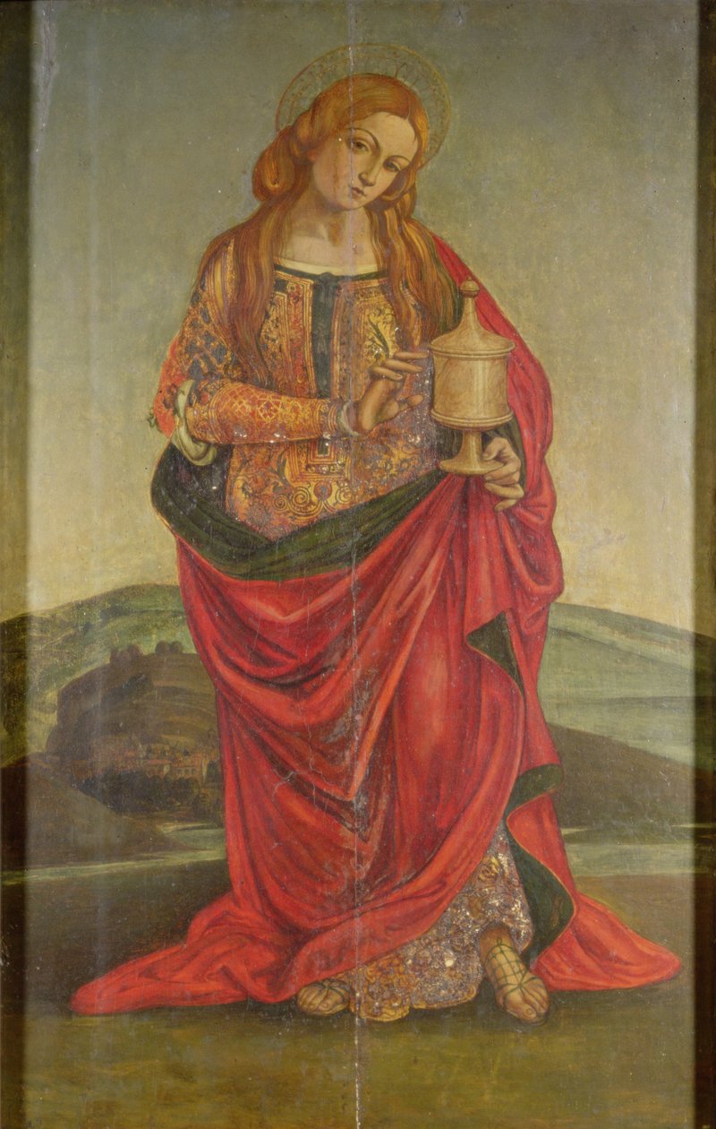 En kvindelig helgen med en kalk, muligvis Maria Magdalena, sandsynligvis 1500-tallet (panel) af Italian School