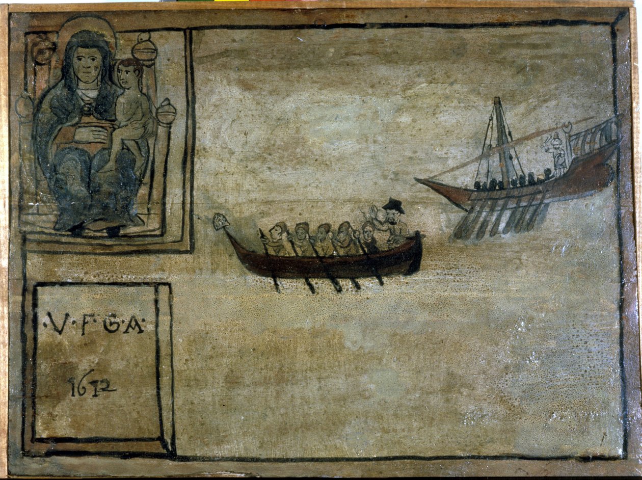 En napolitansk båd jages af en barbaresk kabyss. Ex voto de 1612 fra kirken Madonna dell