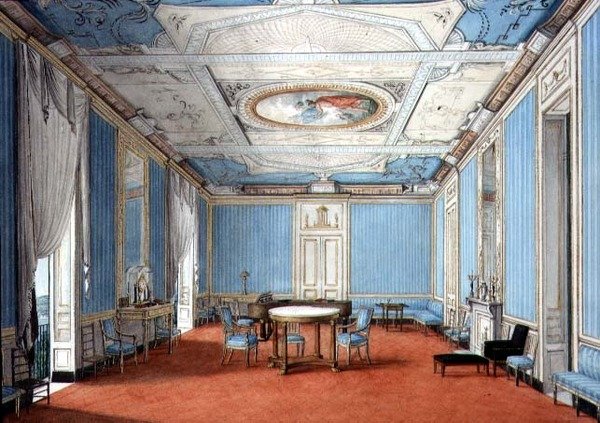 A Neo-Classical Neopolitan Palazzo Interiør, ca. 1830 (gouache og akvarel på papir) af Italian School