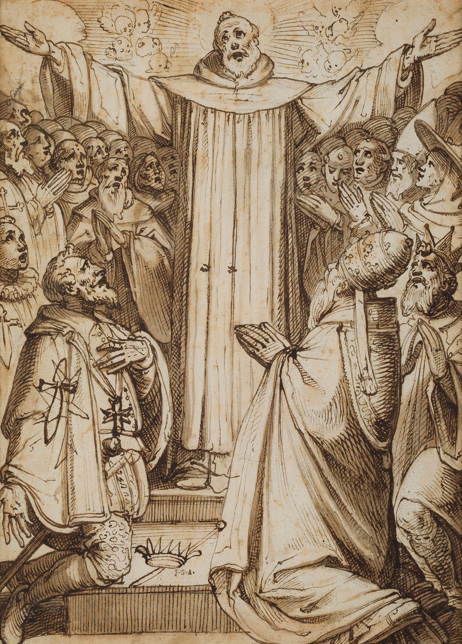 Et par religiøse scener (pen og blæk på papir) af Italian School