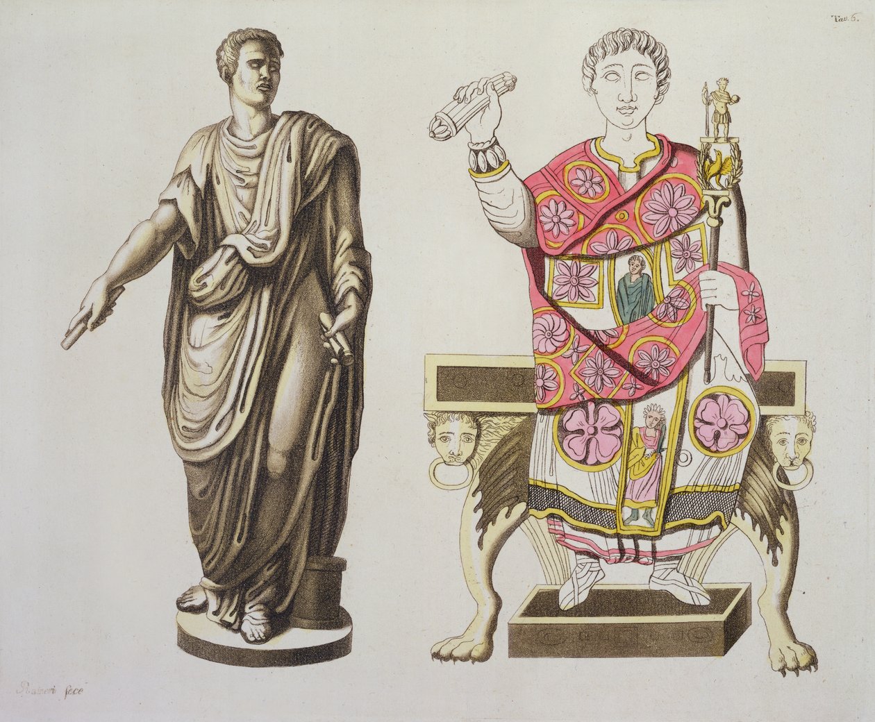 En romersk senator og en embedsmand, fra Costumi dei Romani, ca. 1805-20 (akvatint) af Italian School