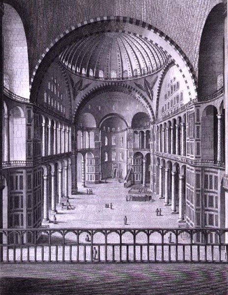 En udsigt over indersiden af moskeen Santa Sophia i Konstantinopel taget i 1786, indgraveret af Domenico Pronti (fl.1788-1815) 1788 (gravering) af Italian School