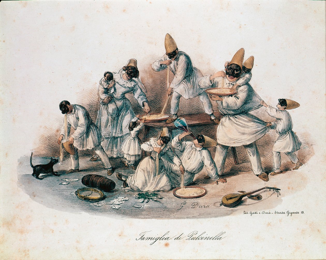 En familie med pulcinella (polichinelle) karakter af commedia dell