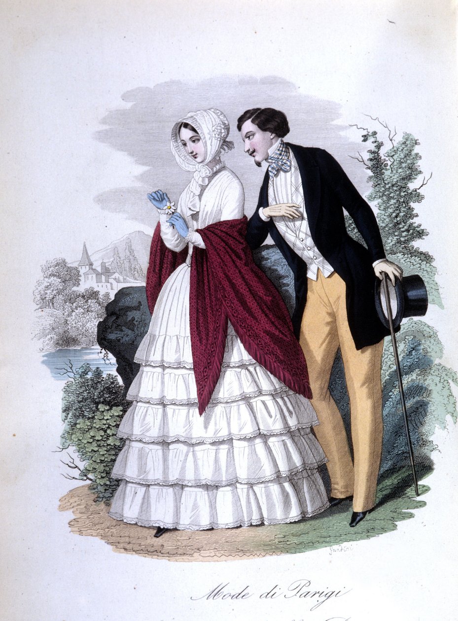 En galante scene: et elegant par fashionable parisere. 1848 (gravering) af Italian School