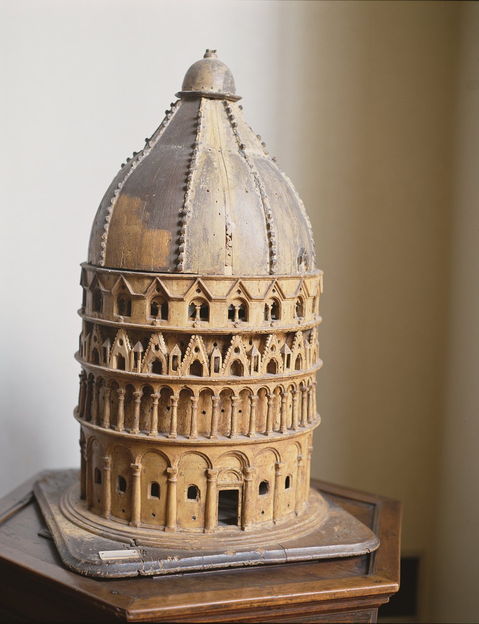 En model af dåbskapellet i Pisa (træ) af Italian School