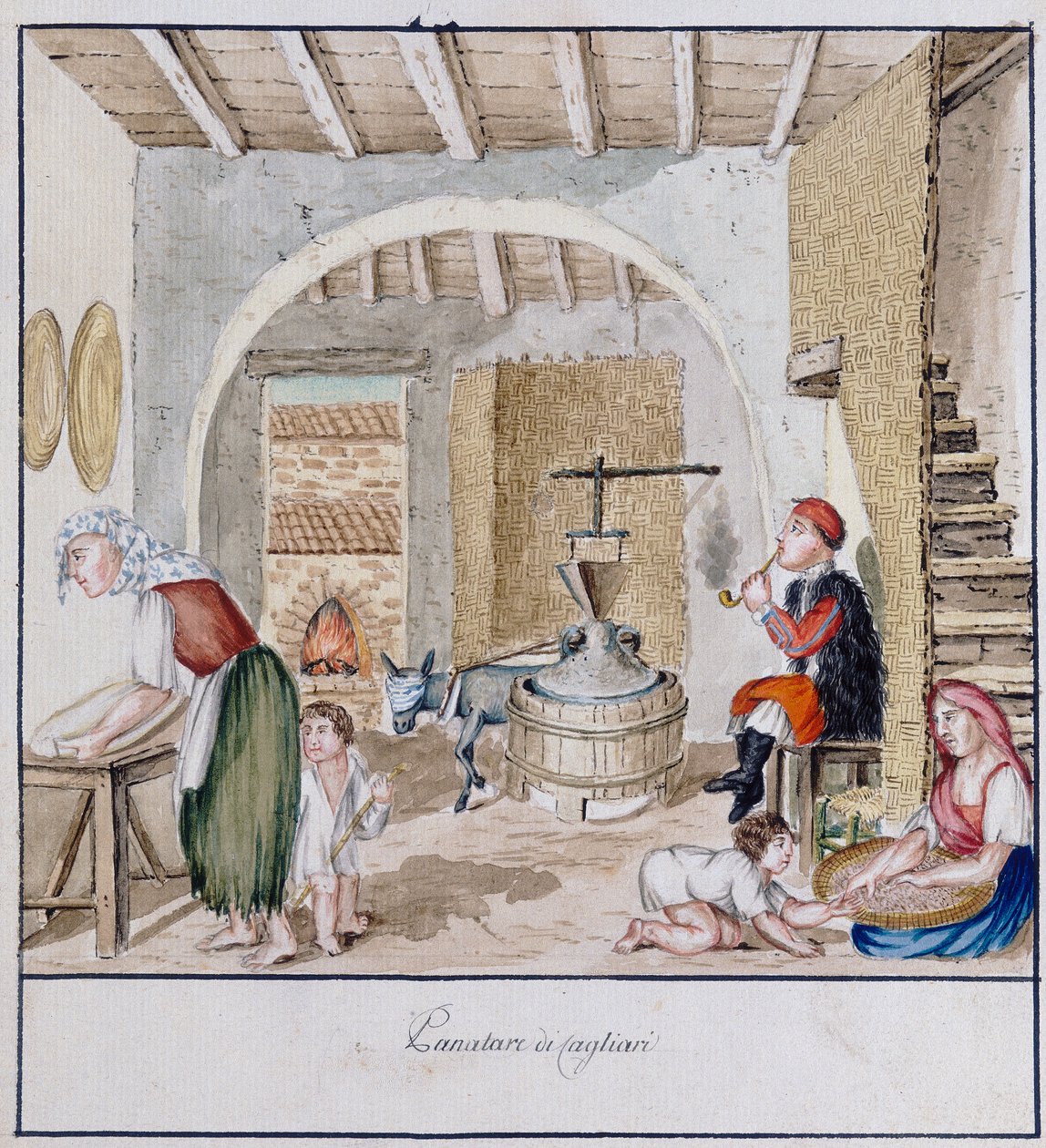 Et rustikt interiør i Cagliari, tryk ms. 258, Luzzetti Samling af Italian School