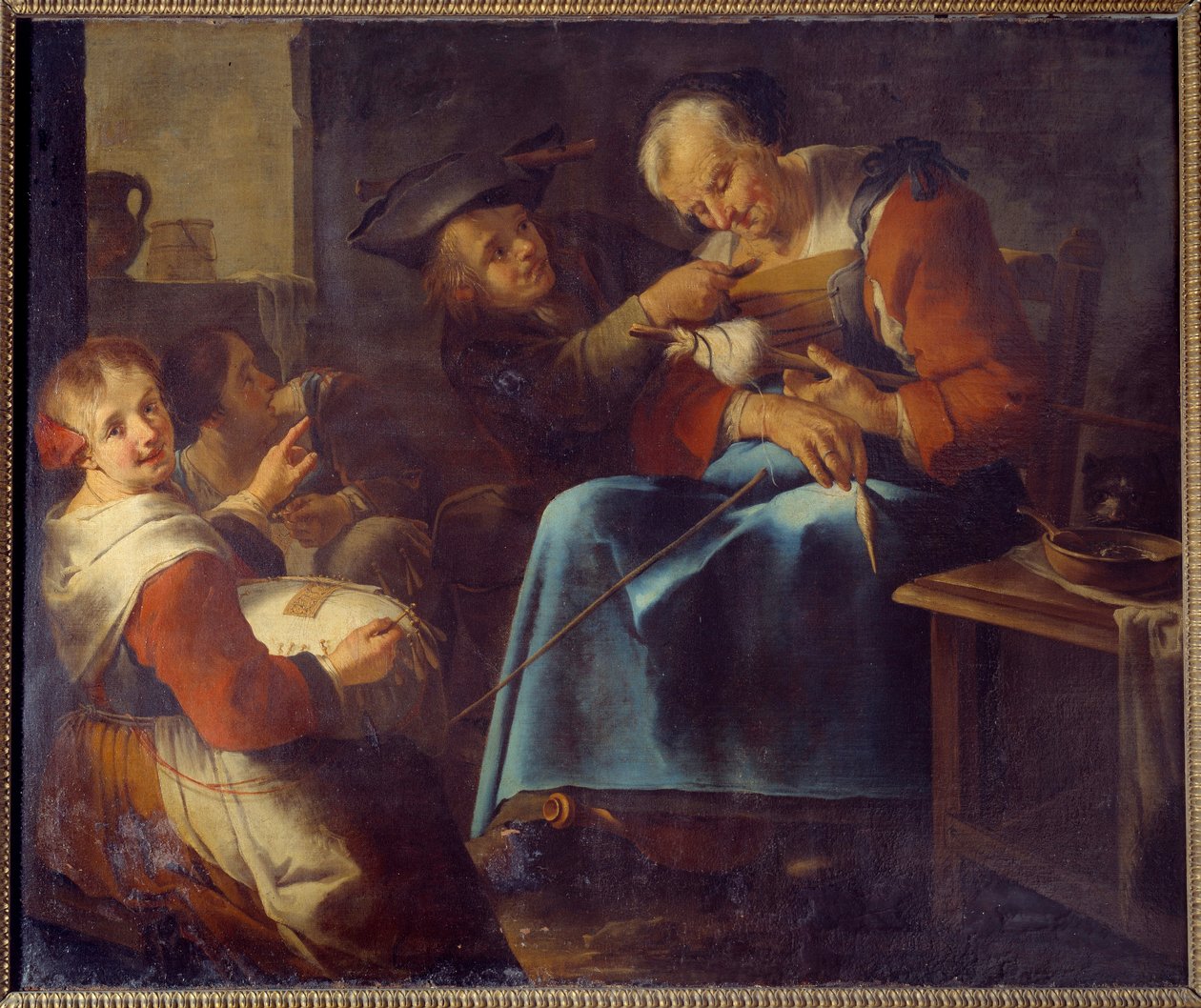 En sovende gammel filmskaber omgivet af børn Maleri fra den italienske skole. Laon fra det 17. århundrede, Museum of Fine Arts af Italian School