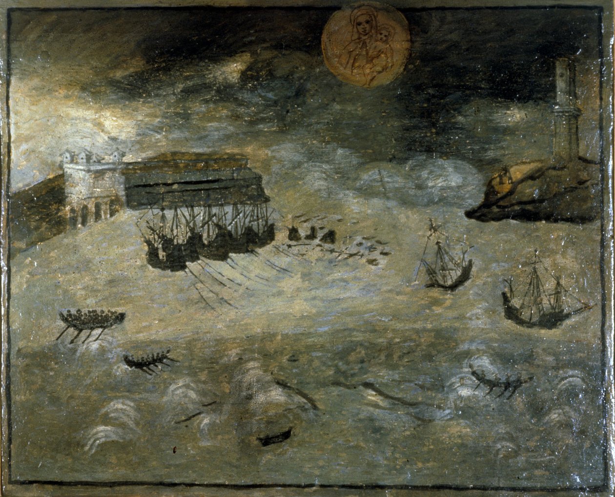En storm i en havn. Ex voto fra det 17. århundrede kommer fra kirken Madonna dell