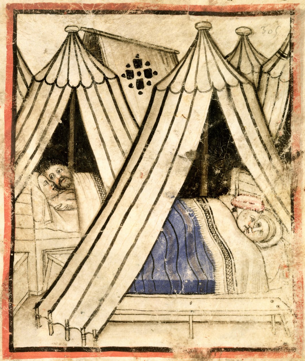Tilføj 15277 f.51 Israelitterne hengiver sig til seksuel umoral med de moabitiske kvinder i deres telte, ca. 1350-99 (vellum) af Italian School