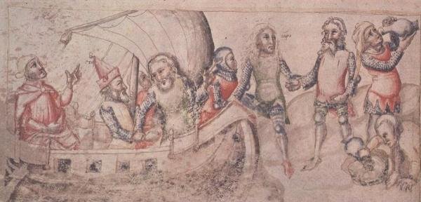 Tilføj 15477 fol.2v Jason tager af sted på sin rejse, fra 