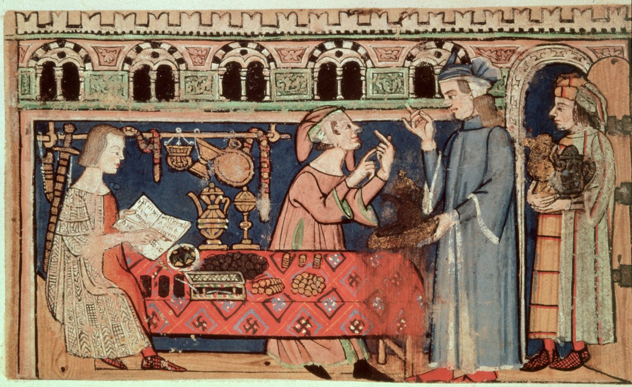 Tilføj 27695 f.7v Pantelåneren, fra Treatise on the Vices (vellum) af Italian School