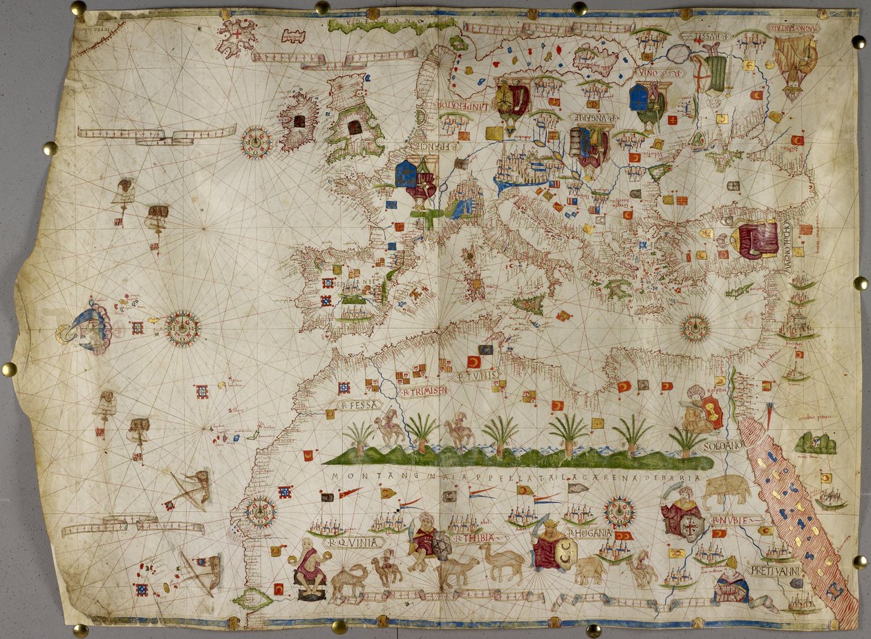 Tilføje. 31318 B Kort over Europa, Lilleasien og Afrika, så langt sydpå som Cape Rosso, vellum af Italian School