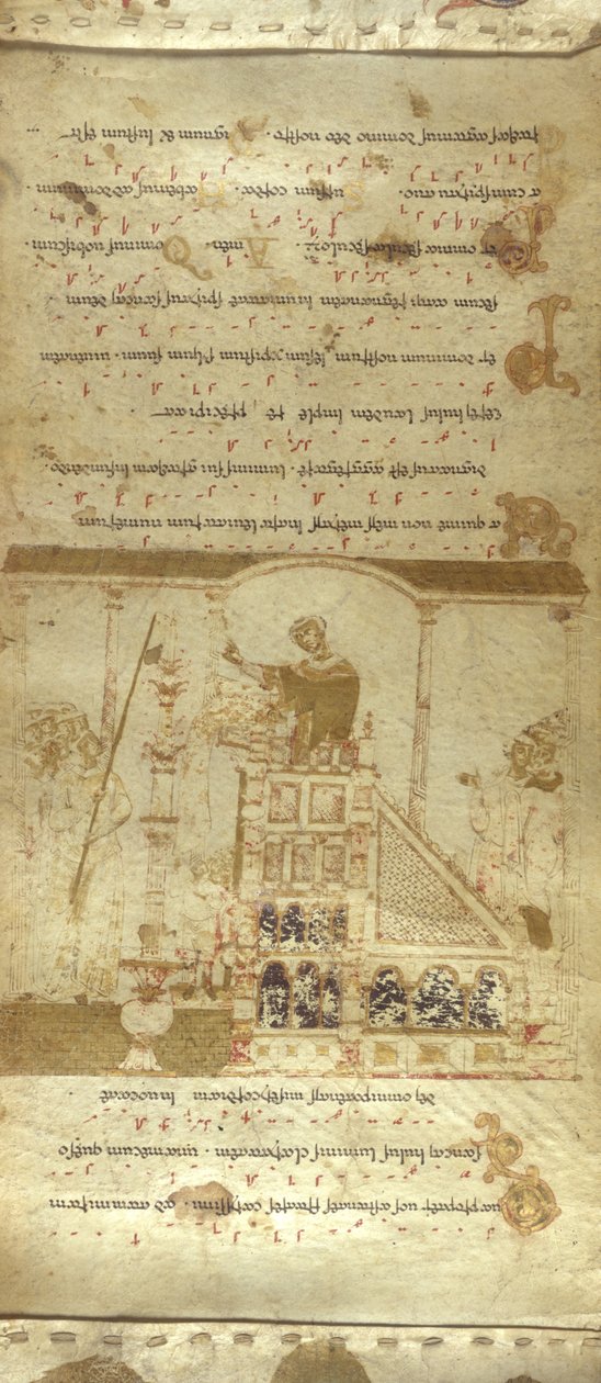 Tilføj MS 30337 f.3-4 The Montecassino Exultet Roll, c.1075-1080 (vellum) af Italian School